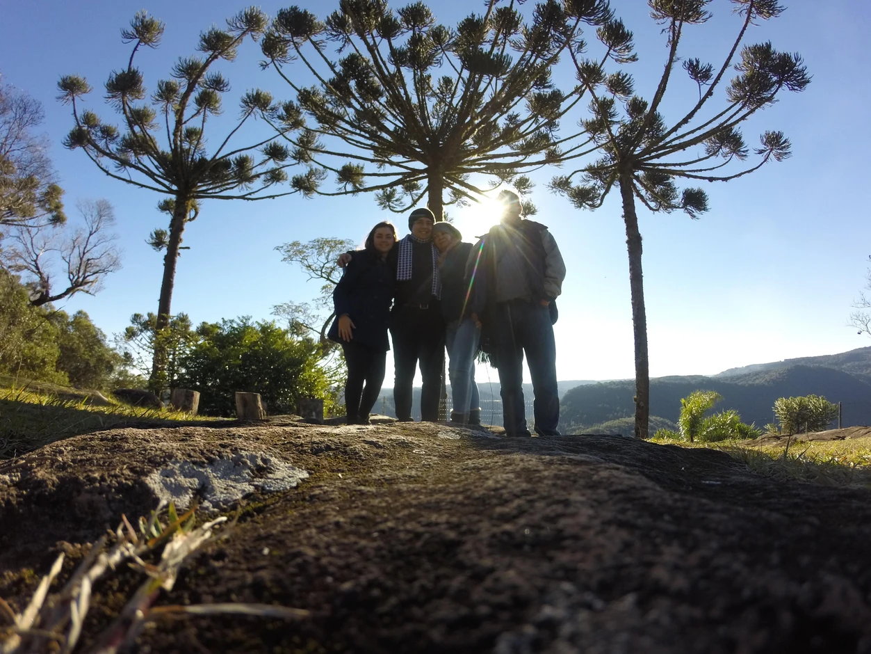 O pôr do sol entre as araucárias da serra gaúcha
